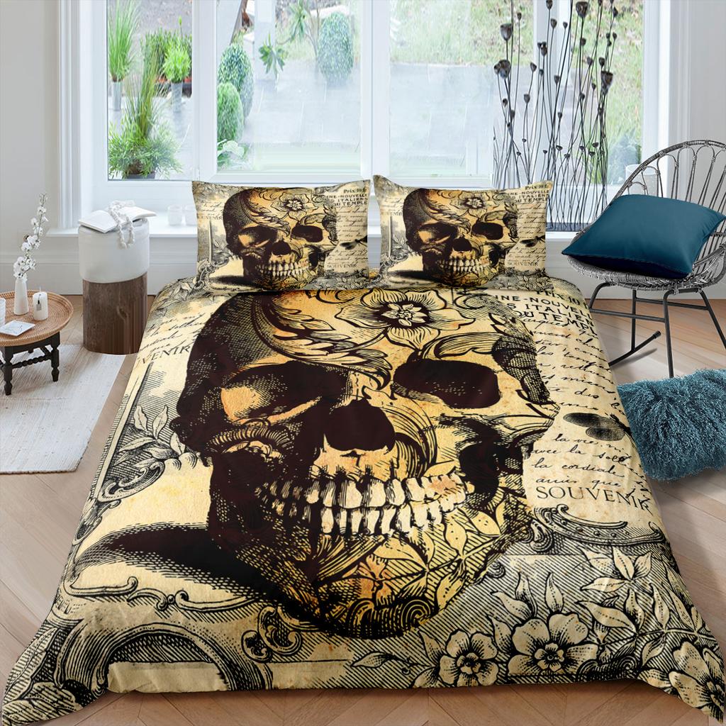 3D Skull Head Bedding Set Terror Pattern Quilt Cover Pillow Case 2 or 3 Pieces DE135 * 2 Halloween Extra Large Soft Home Decoration