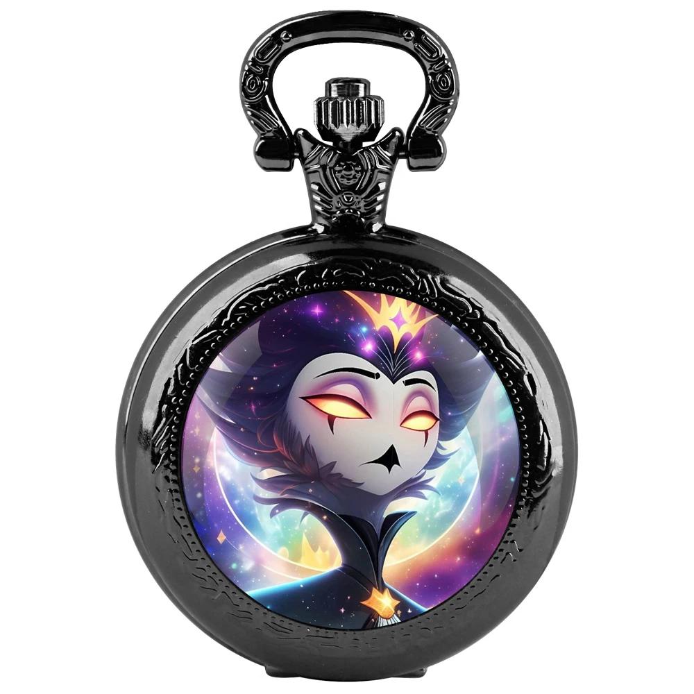 Cartoon Helluva Boss Glass Dome Quartz Pocket Watch Arabic Dial Vintage Men Women Kids Necklace Pendant Creative Clock Gift