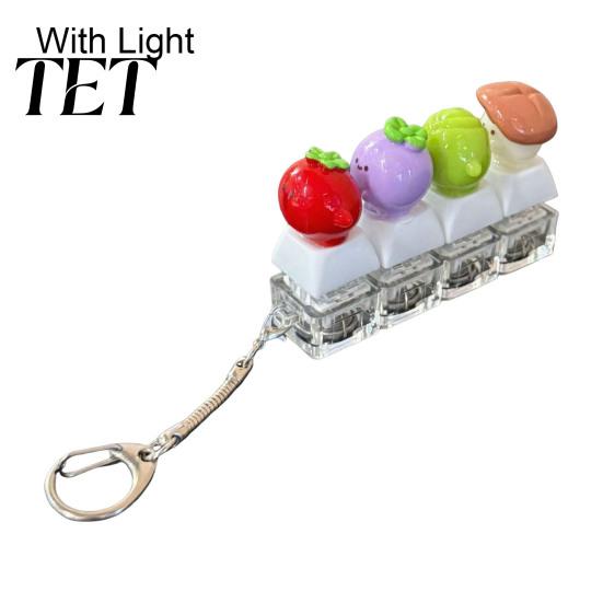 Handheld Fidget Clicking Device Vegetable Keyboard with LED Light, Stress Relief Clicker Keychain Mechanical Keycap Decompression Toy for Backpack,