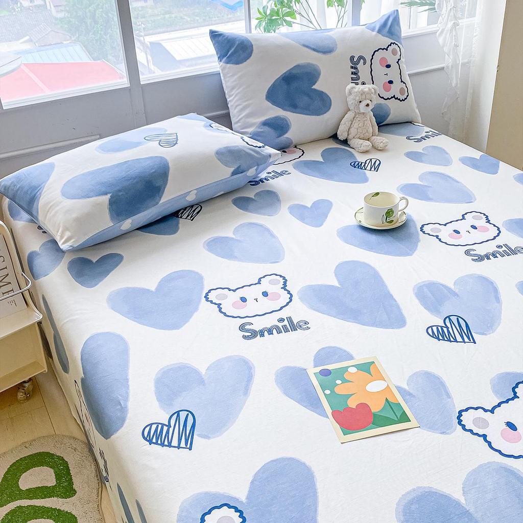 Комплект постельного белья из чистого хлопка, три предмета - Грубая ткань, на резинке, Подходит для общежитий и младенцев