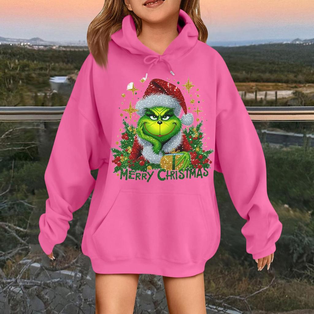 Children's Fashionable Casual Long-sleeved Loose Christmas Print Pullover Hooded Sweatshirt