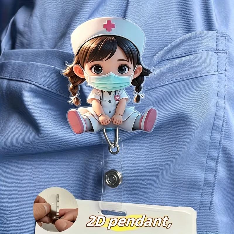 1 шт. Милый retractable бейдж-катушка для медсестры, 2D акриловый держатель для ID-карты, зажим, бирка с именем против потери для медицинского персонала больницы