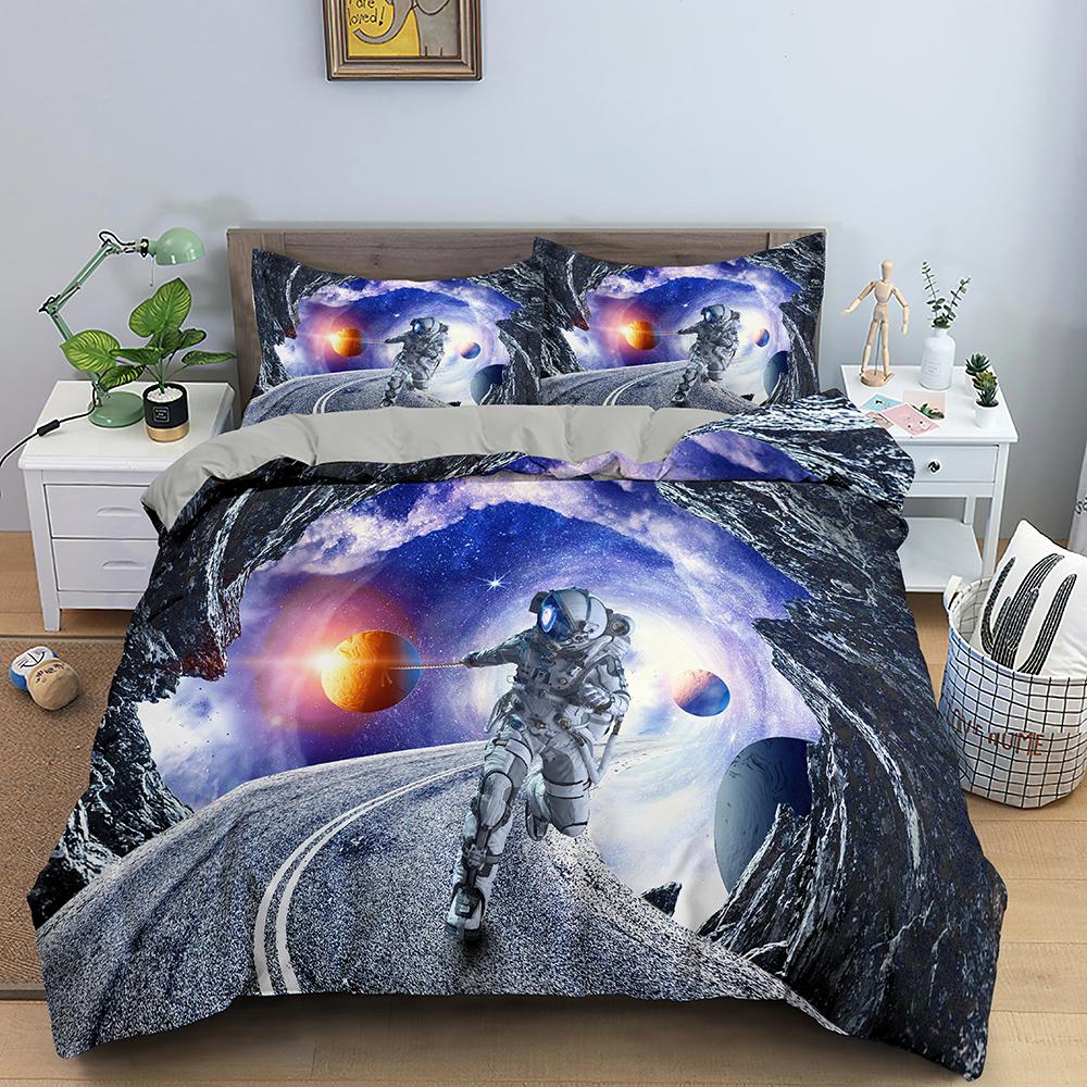Astronaut Duvet Cover Set Spaceman Pattern Bedding Set For Boys Girl Microfiber Bedclothes Twin King Size 2/3pcs Comforter Cover