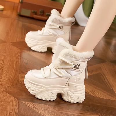 Модные белые зимние сапоги женские 2024 зимние новые с внутренней платформой женская обувь водонепроницаемые и бархатные теплые на толстой подошве хлопковые сапоги
