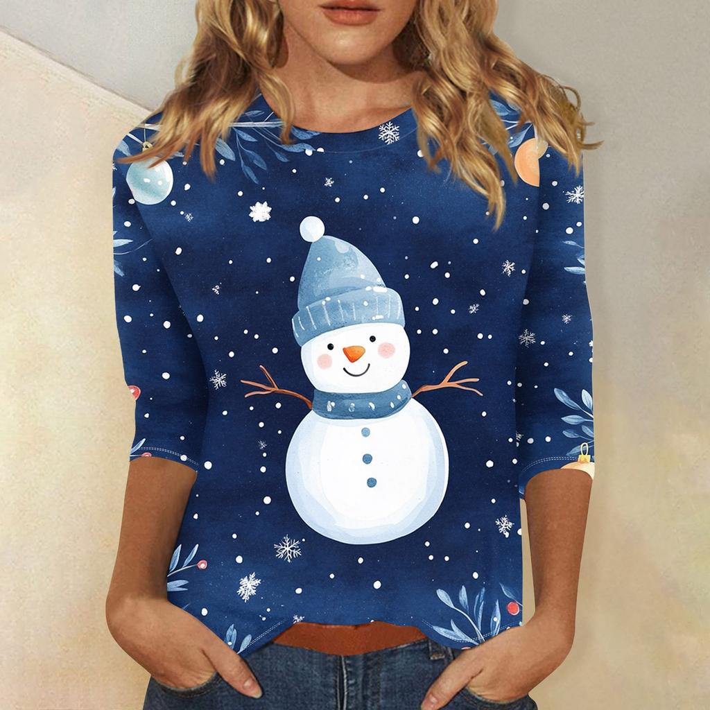 Рубашки с рукавом 3/4 для женщин, футболки с принтом, блузки, повседневные, больших размеров, базовые топы, пуловеры