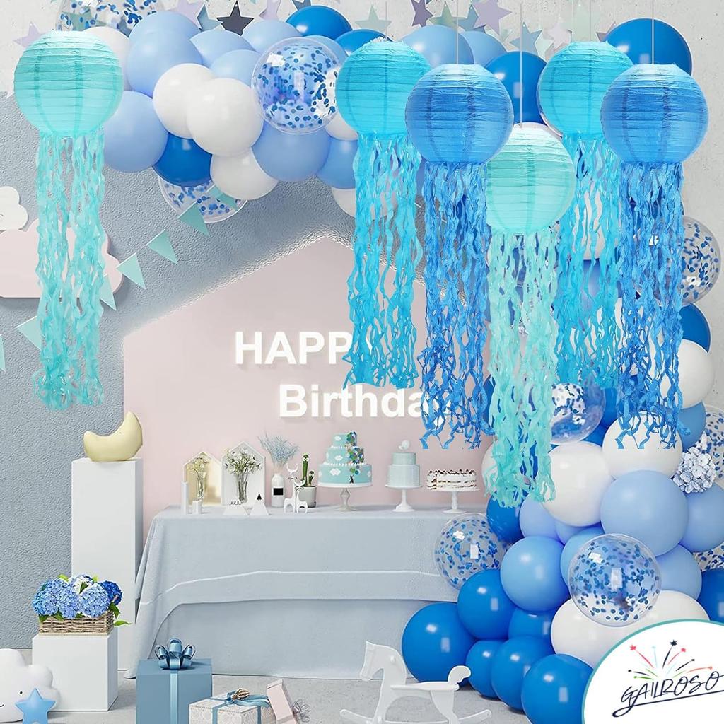 6PCS Jellyfish Paper Lanterns Under The Sea Party Decorations Hanging Jelly Fish for Mermaid Ocean Themed Birthday Party