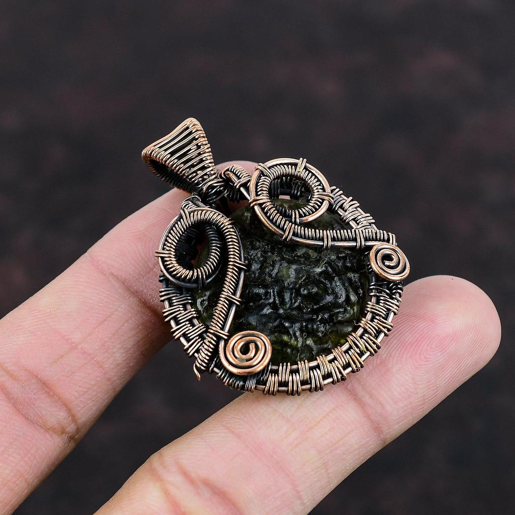 Moldavite Pendant Copper Wire Wrapped Pendant Gemstone Jewelry Unique Pendant Copper Wire Jewelry Handmade Brand New Pendant Engagement Gift