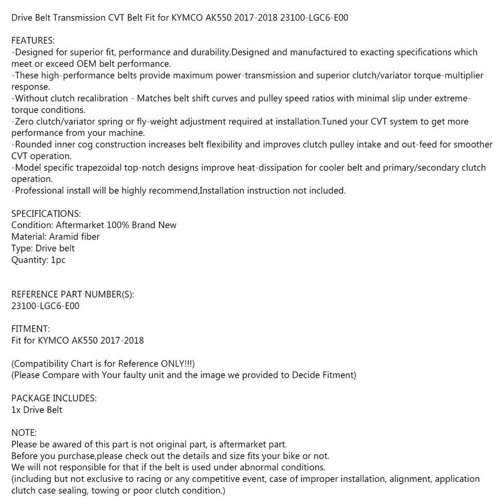 Final Drive Transmission Belt Fit for KYMCO AK550 Repl.# 23100-LGC6-E00