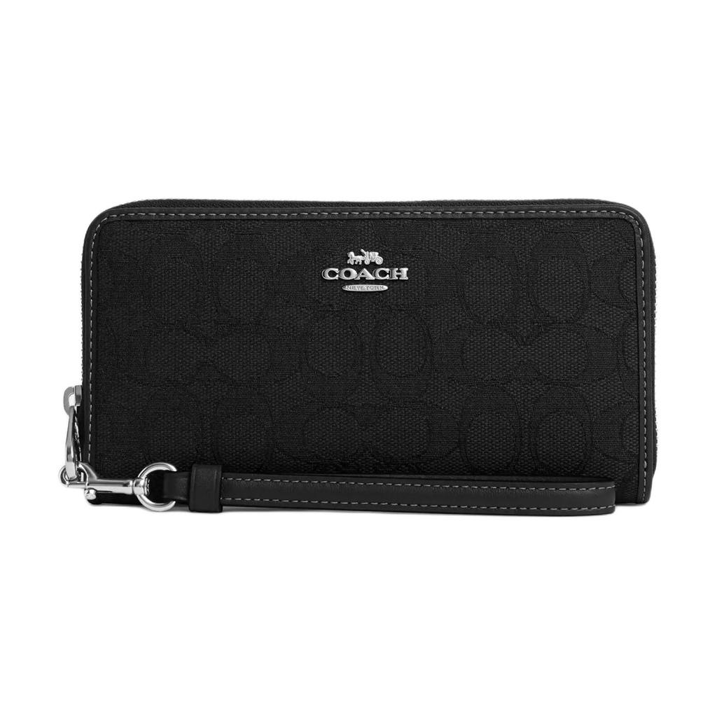 Coach Кошелек на молнии 19 Классический логотип Застежка-молния Кошелек из кожи с фирменным жаккардом Маленький женский кошелек Серебристый Черный CU150-SBKBK
