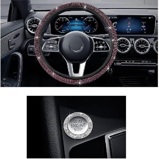 Ziciner Блестящая Накидка на Руль Автомобиля, Хрустальный Блестящий Стразы Защита Руля для Автомобиля, Универсальные Декоративные Аксессуары для Салона Автомобиля