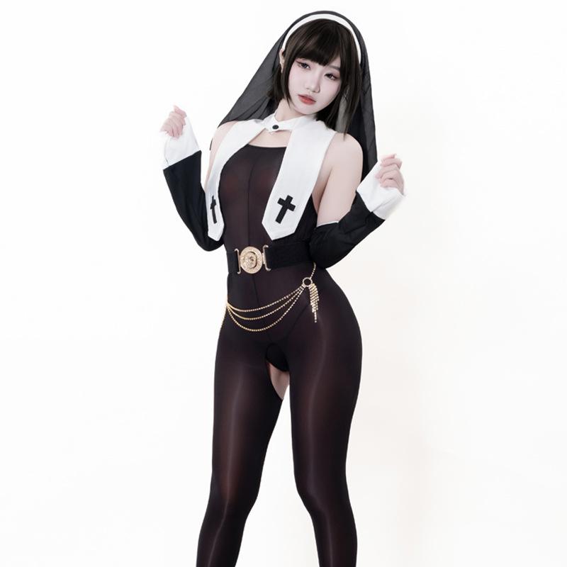 Sexy lingerie sexy cosplay hollowed-out nun uniform free open seduction abstinence woman