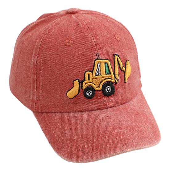 Детская шляпа унисекс, мытая бейсболка в стиле ретро, ​​мультяшный экскаватор, вышивка, с длинными полями, защита от солнца, защита от солнца, уличный головной убор, шляпа от солнца