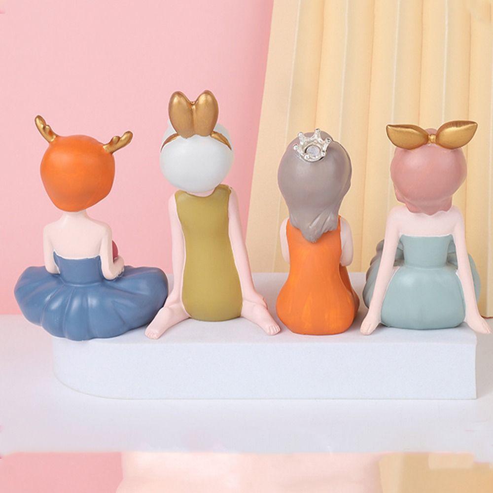 Resin Little Girl Statue Cute Miniatures Figurine Micro Landscape People Sculpture Gift