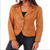 Women's Mango Tan Lambskin Leather Blazer , Casual Formal Blazer , Slim Fit Office Wear Blazer