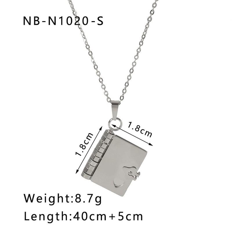 Stainless Steel Book-Shaped Pendant Necklace With Heart Clasp Women Ins Style Minimalist Locket Chain Jewelry