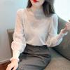 Bubble Sleeve Knitted Sweater for Women's Spring Wear Korean Version Lace Base Shirt Top