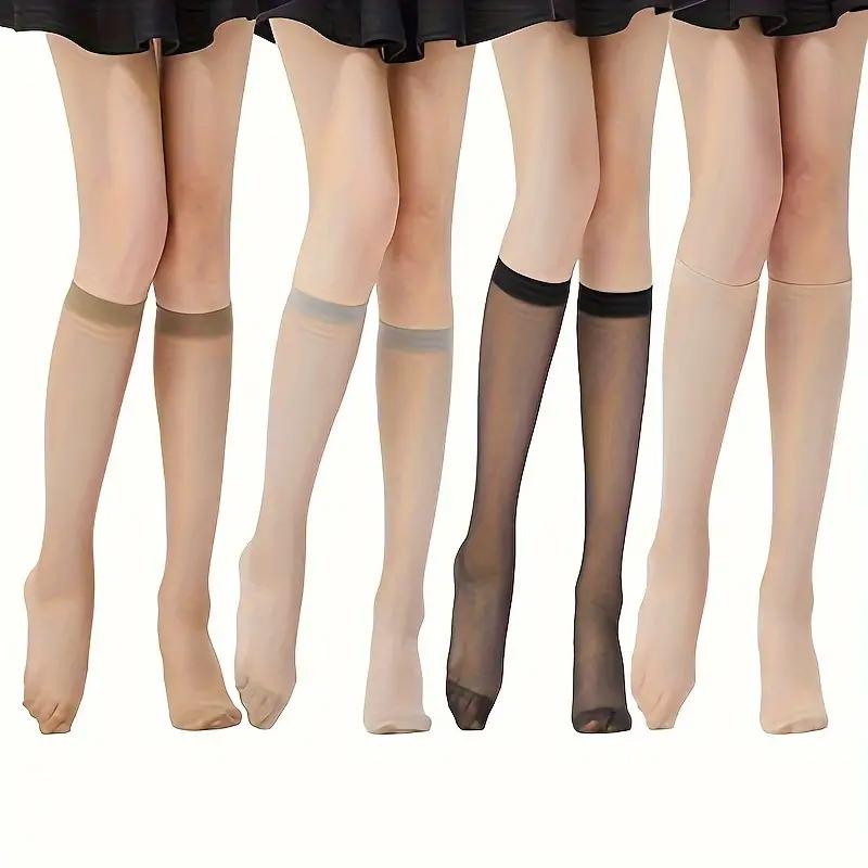 1/2/3/5/6Pairs Black/Flesh/Grey/Coffee Color Calf Socks,Semi Sheer All-match Knee High Socks,Women's Stockings & Hosiery