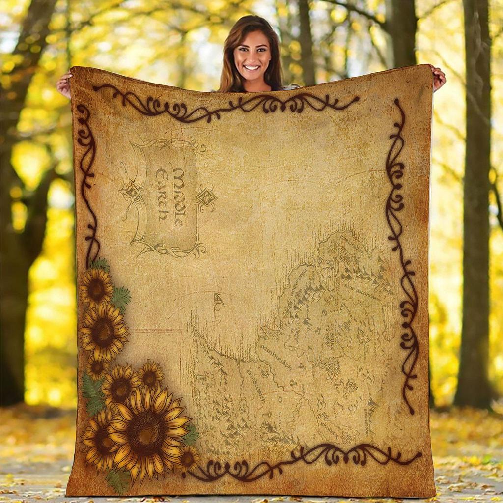 Super Soft Velvet Middle Earth Map Blanket - Lightweight, Durable, and Cozy Home Decor Quilt