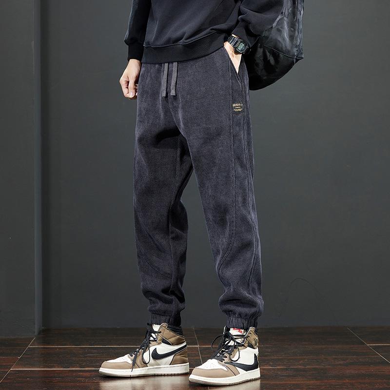 Мужские вельветовые спортивные штаны на флисовой подкладке на зиму 2025: Плотные повседневные хлопковые брюки для осени и зимы