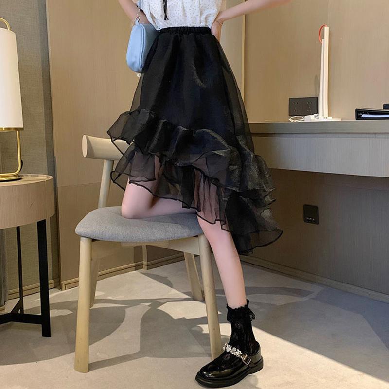 Юбки Женские нерегулярные эластичные юбки с высокой талией Летние юбки трапециевидной формы Универсальная повседневная сетчатая многоуровневая юбка