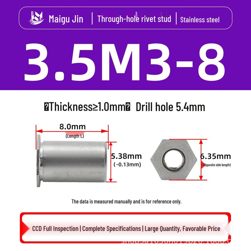 Нержавеющая сталь 304 SOS-M2/M2.5/M3/3.5M3 Заклепочная гайка-шпилька с плоской головкой и шестигранником