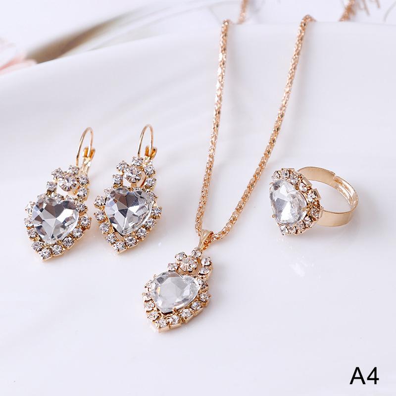 Модный женский комплект ювелирных изделий с романтическим сердцем, свадебное ожерелье, комплект колец