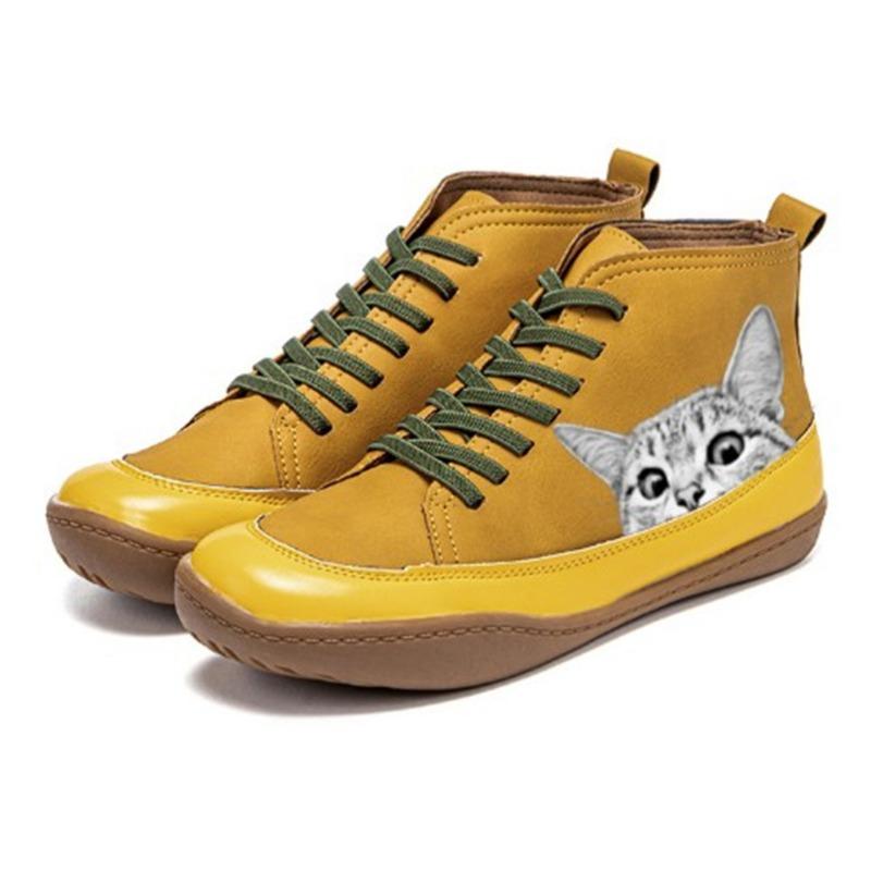 High-top Flat-soled Single Shoes for Women's Autumn and Winter New Round Head Lace-up Color Matching Casual Women's Shoes