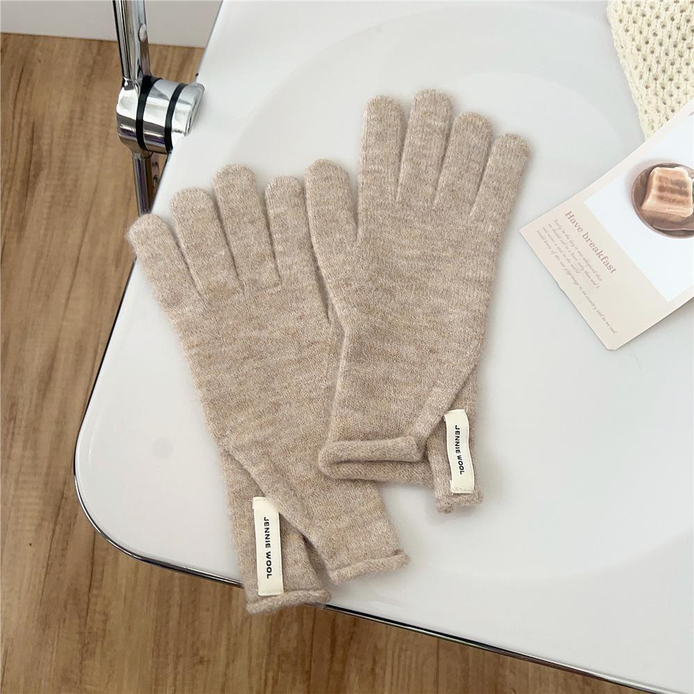 Новые однотонные перчатки для женщин зимой, универсальные для студентов, симпатичные, с пятью пальцами, вязаные, для пары, с сенсорным экраном, милые, теплые, для велоспорта
