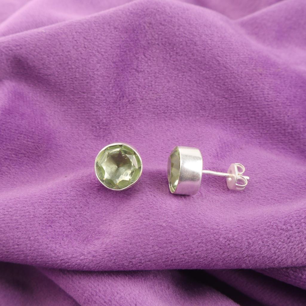 Натуральный зеленый аметист подарок дочери серьги-пусеты ювелирные изделия стерлинговое серебро EE-150-13