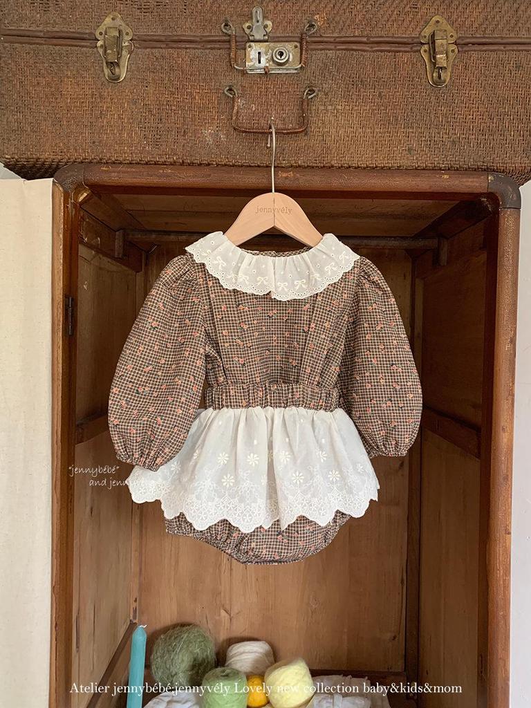 Jenny Kids Осенний набор из 2 предметов для девочки 2025: Рубашка в корейском стиле с кружевным воротником Питер Пэн и юбкой-комбинезоном