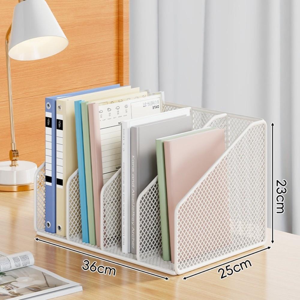 Space Saving Iron Mesh Book Rack 2-5 Grids Desktop File Organizer Document Sorter Magazine Storage