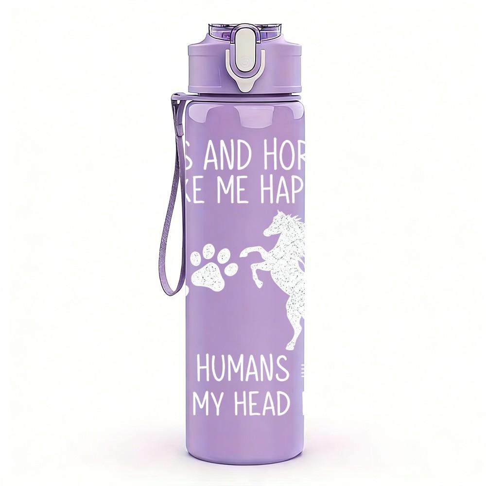 1PC Thin Line Deer Antler Sketch Print 750ml Color Plastic Sports Water Bottle Leakproof Flip Straw Lid Suitable for Sports Office Home Use