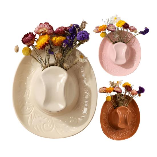 Смоляная ковбойская шляпа Настенный кашпо Ручная работа Настенная ваза Западный Бохо Настенное искусство Декор для ванной комнаты Гостиной Офиса Домашний декор