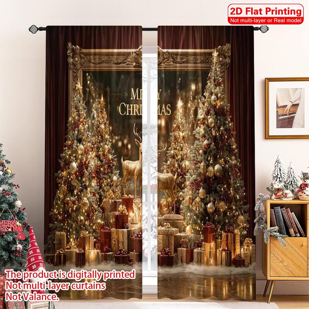 2 шт. 2D плоская печать Рождественские оконные шторы merry christmas11 100% Полиэстер Без электричества Весна Идеально для Праздничных