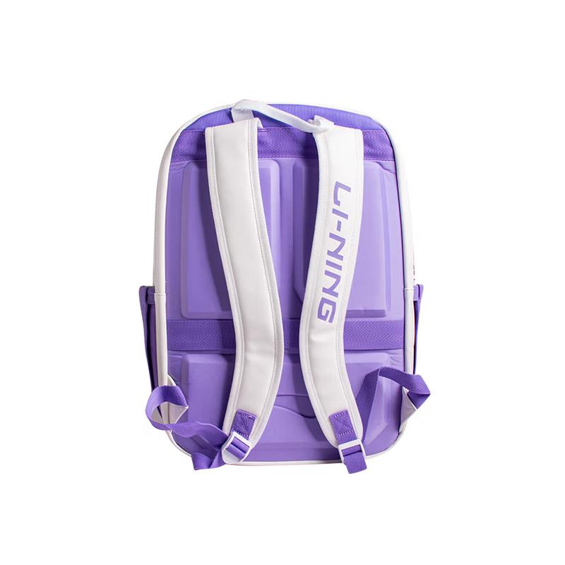 Li Ning Logo Printed Fashion Casual Large Capacity Badminton Sports Backpack Unisex Backpack White Purple ABSV349-3