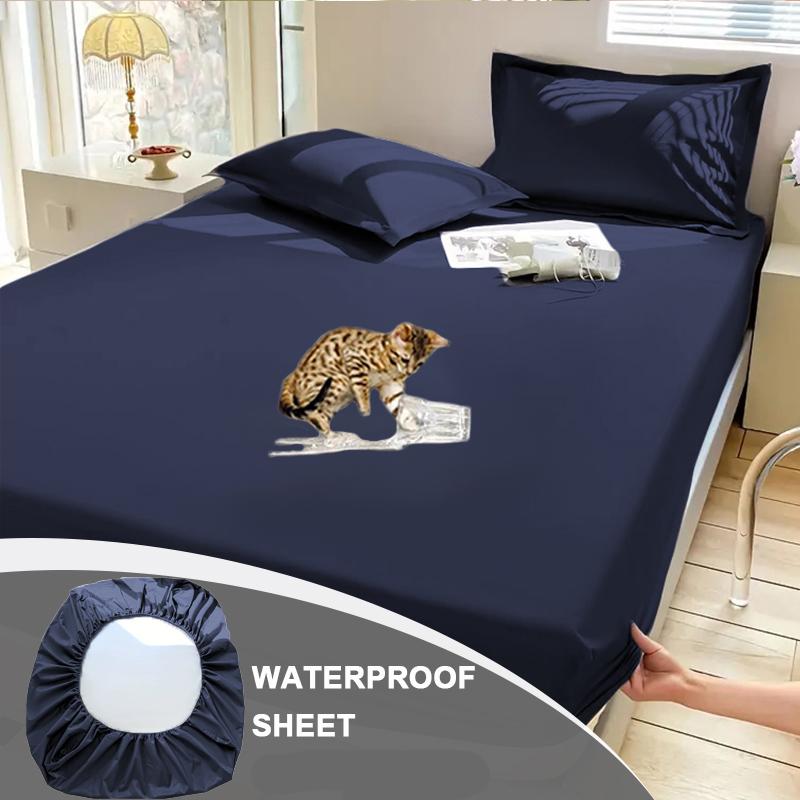 Водонепроницаемый комплект простыней(1*Простыня на резинке+2*Наволочка),Однотонная мягкая простыня Водонепроницаемый и пыленепроницаемый наматрасник