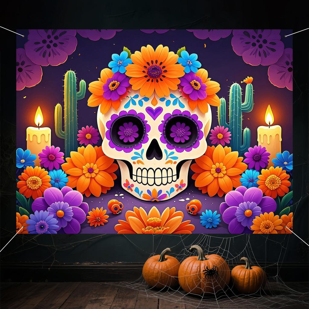 1 piece, made of polyester, with a Mexican Day of the Dead theme background fabric, for family gatherings decoration