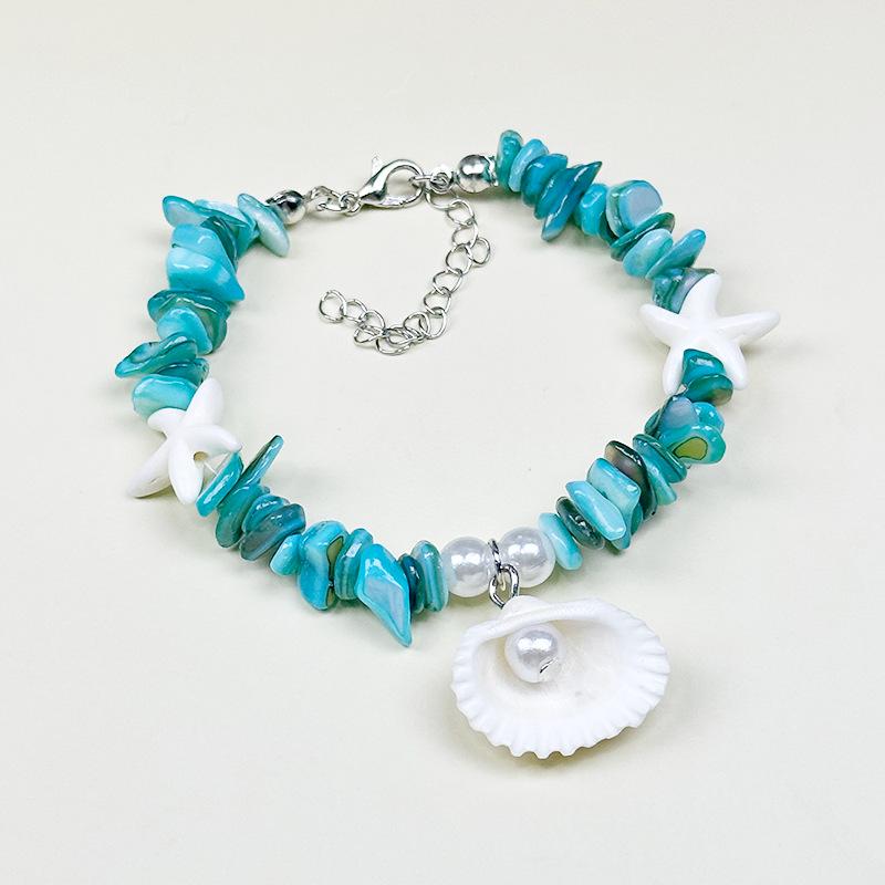 Handmade Seashell & Crushed Stone Bracelet with Lobster Clasp - Perfect Summer Travel Souvenir