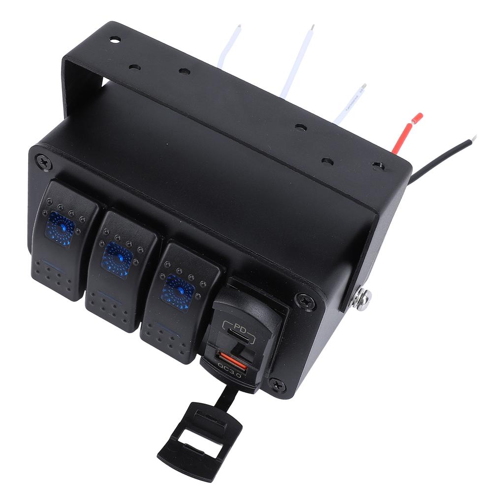 3 Gang Rocker Switch Panel DC12‑24V On Off Toggle Switch with PD Type C and QC3.0 USB Charger Voltmeter for Car Trucks