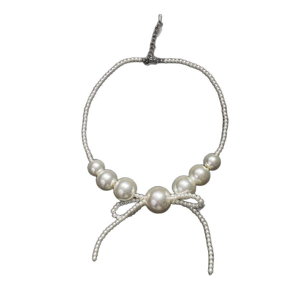 Elegant Bow Beaded Necklaces Exaggerated Clavicle Chain Large Pearl Choker Necklace Collar