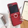 Ring Bracket Hinge Protective Phone Case for Samsung Galaxy Z Flip 6 5 4 3 Flip6 Flip5 Flip4 Flip3 5G Leather Shockproof Cover