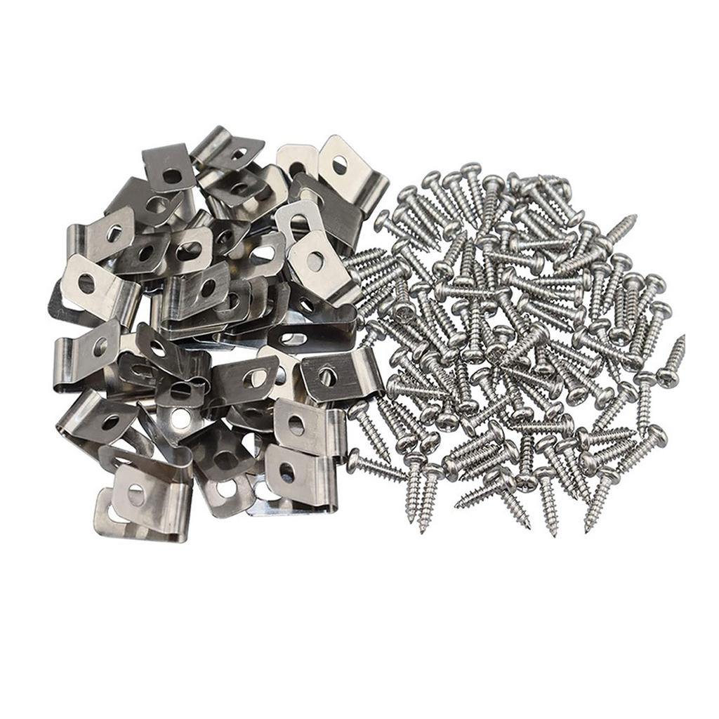 100pcs Fence Wire Fence Clips Agricultural Fencing Mounting Clips Stainless Steel Screw Wire Clamps with Screws for Wire