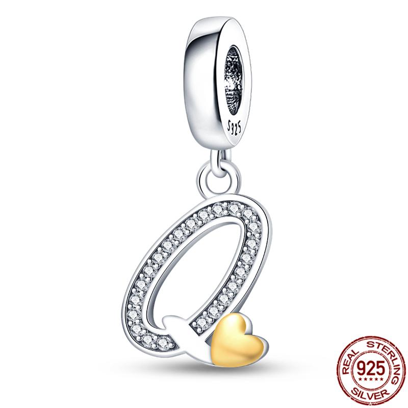 Оригинальный дизайн кулон циркон в форме сердца 26 английских букв AZ шарм бусины подходят 925 оригинальный браслет ожерелье ювелирные изделия