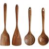 Otoye Natural Acacia Wood Kitchen Utensil Set, Wooden Spoon & Spatula, Unpainted, Non-Toxic, Compatible with Nonstick Pans, Includes Cooking Fork, Dis