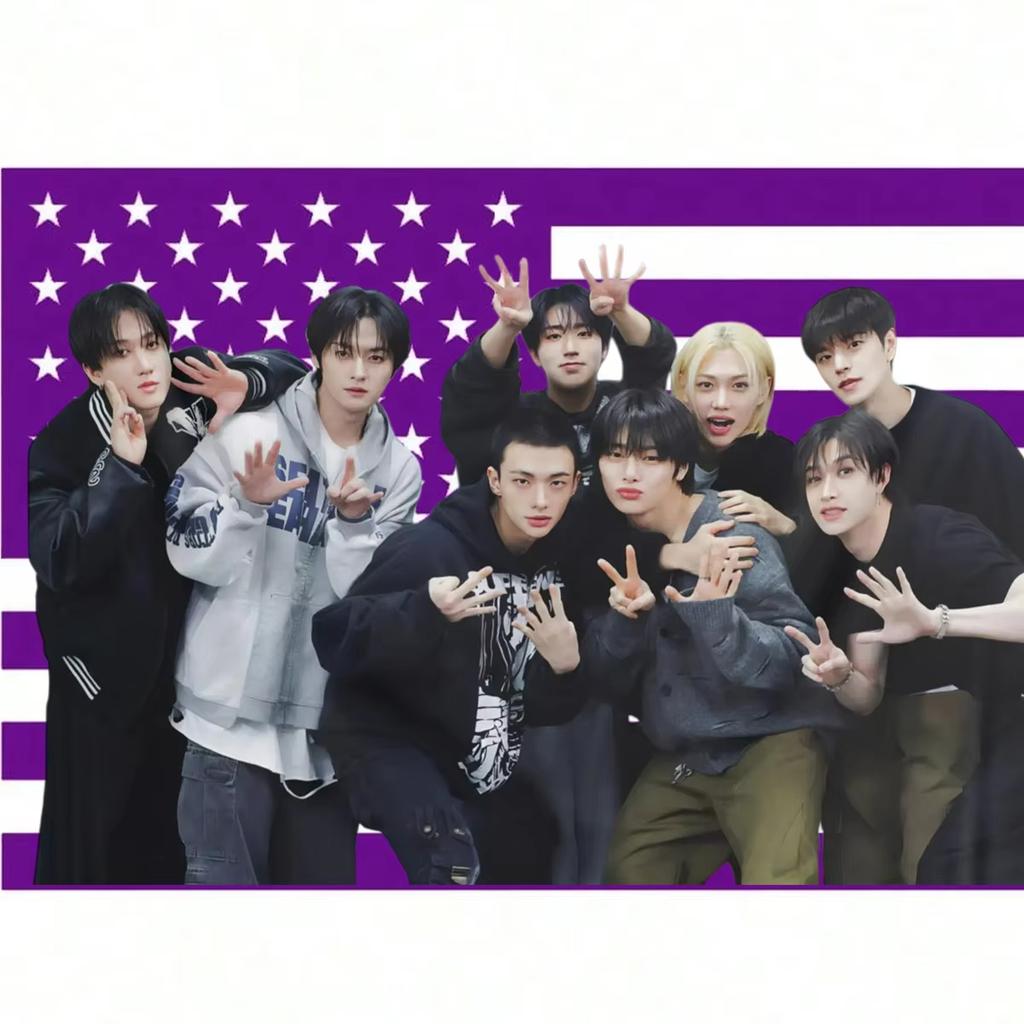 Stray Kids Concert Banner 1Piece Pink American Flag Design Durable Wall Decor for 8Member Fan Events Home Decoration