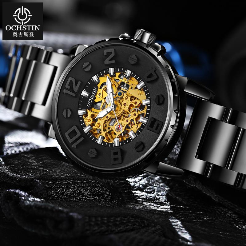 Men's Hollow Skeleton Dial Automatic Mechanical Stainless Steel Band Wrist Watch OCHSTIN Fashion Men's Watch Relogio Masculino