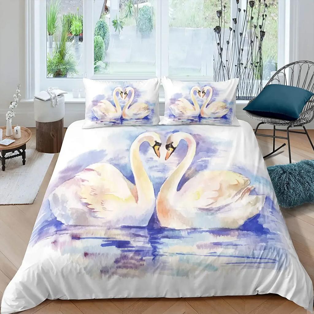 Swan Black And White Swan Comfortable Duvet Quilt Cover Pillowcase Bedding Set Children Bedroom Decoration Home Textile