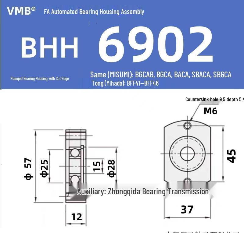 BHH BFF43 Double-Sided Flange Bearing Mount with Snap Ring - Single Bearing Block Assembly