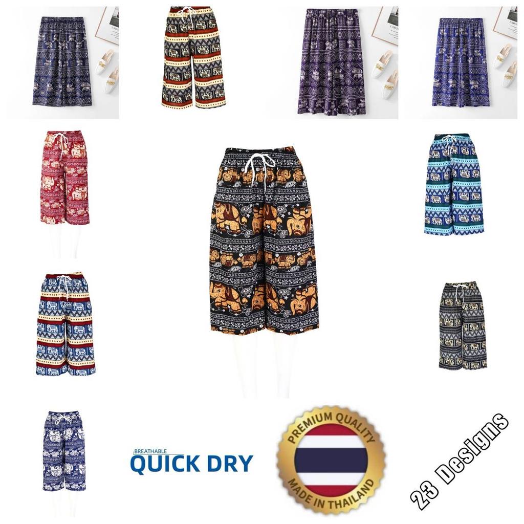 Капри Слоны Укороченные Брюки Регулируемый Эластичный Пояс Веревка Свободные Штанины Женские Мужские Унисекс Принт Таиланд Повседневная Уличная Одежда Пляжная Бохо Ретро Винтаж