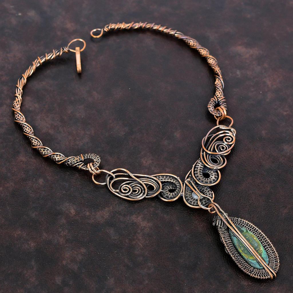 Тибетское бирюзовое ожерелье, ожерелье из медной проволоки, ювелирные изделия ручной работы из драгоценных камней, ожерелье из радужного лунного камня, подарок для мамы, ювелирные изделия из проволочной обмотки